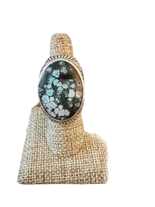 Old Pawn Navajo Sterling Silver & Kingman Web Turquoise Men’s Ring Size 7.5