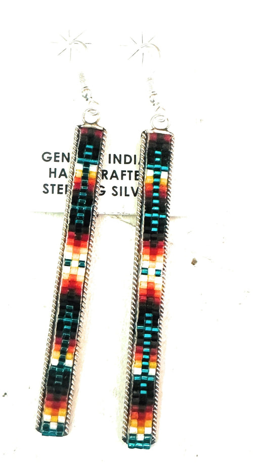 Navajo Handmade Multicolor Beaded Dangle Earrings