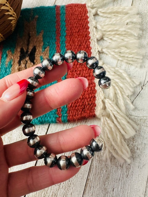 Handcrafted Sterling Silver Pearl Beaded Cuff Bracelet