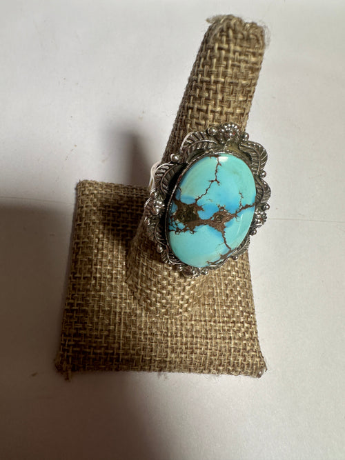 Beautiful Handmade Golden Hills Turquoise And Sterling Silver Adjustable Single Stone STATEMENT Ring