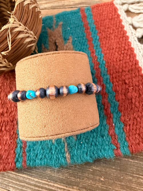 Handcrafted Turquoise & Copper Beaded Bracelet 7”