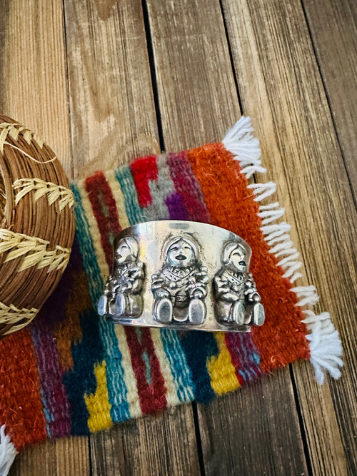 Handcrafted Old Pawn Sterling Silver Storyteller Cuff Bracelet