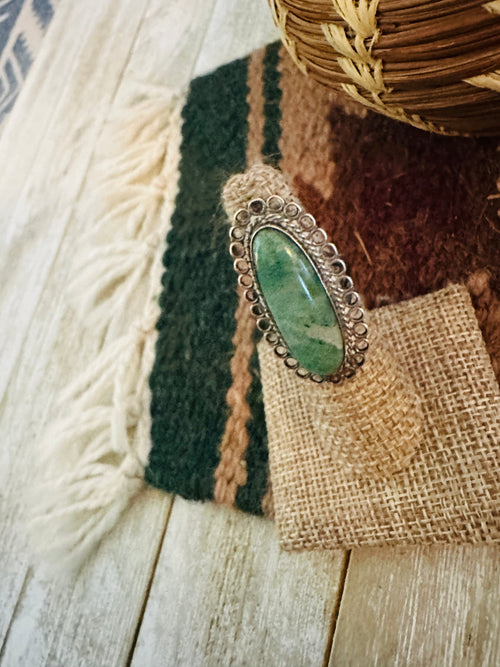 Old Pawn Handcrafted Green Aventurine & Sterling Silver Ring Size 6.5