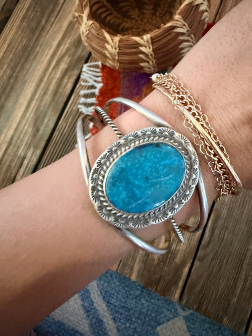 Handcrafted Old Pawn Sterling Silver & Turquoise Cuff Bracelet