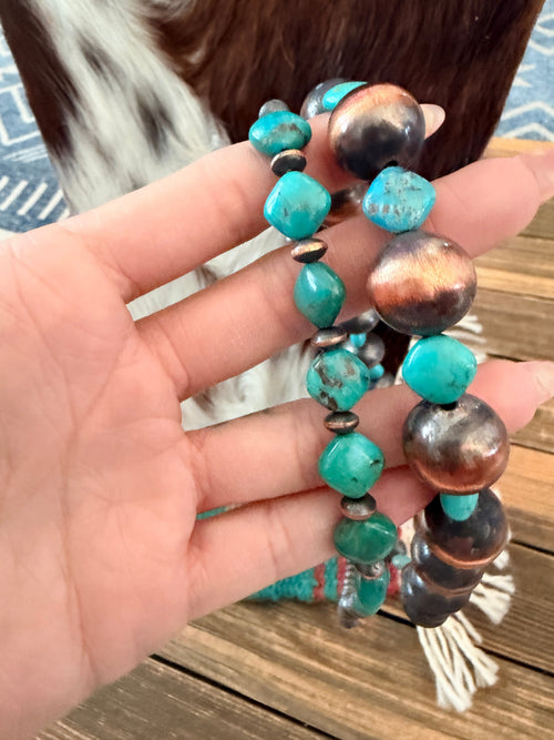 Handcrafted Turquoise & Copper Beaded Necklace Set
