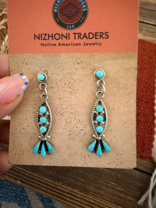 Handcrafted Old Pawn Sterling Silver & Turquoise Dangle Earrings