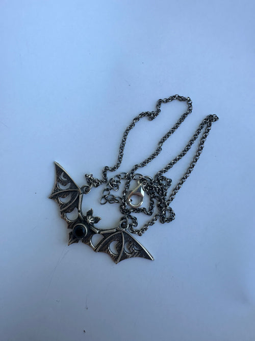 Beautiful Handmade Sterling Silver & Onyx Bat Single Stone Necklace STYLE 3