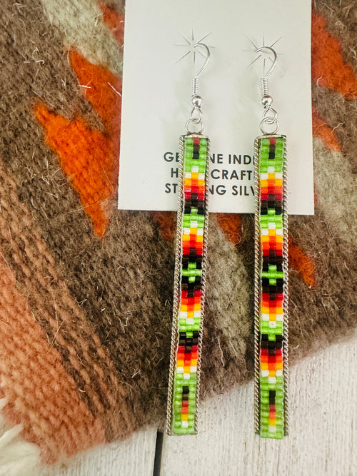 Navajo Handmade Multicolor Beaded Dangle Earrings