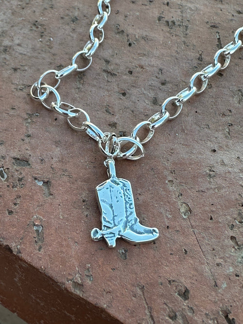 Navajo Crafted Sterling Silver Cowboy Mini Boot Charm