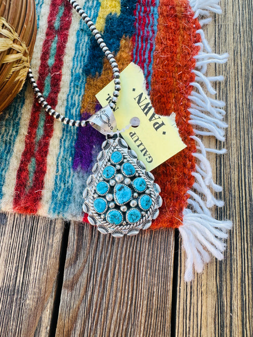 Old Pawn Handcrafted Turquoise and Sterling Silver Cluster Pendant