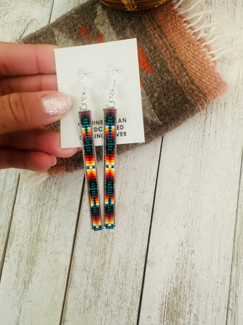 Navajo Handmade Multicolor Beaded Dangle Earrings