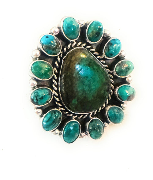 Navajo Sterling Silver & Turquoise Cluster Adjustable Ring