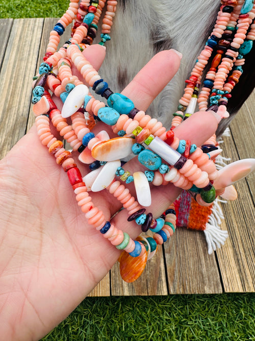 Old Pawn Handcrafted Multi Stone & Heishi Beaded 32” Necklace