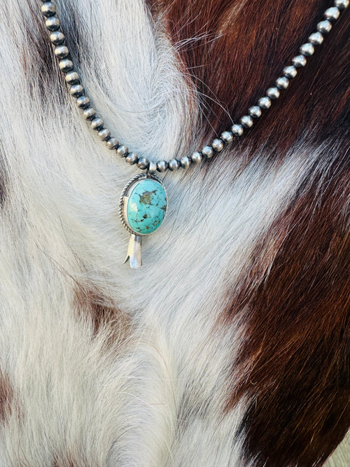 Handcrafted Turquoise & Sterling Silver Beaded Blossom Necklace