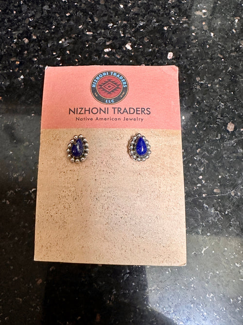 Navajo Lapis & Sterling Silver Post Earrings