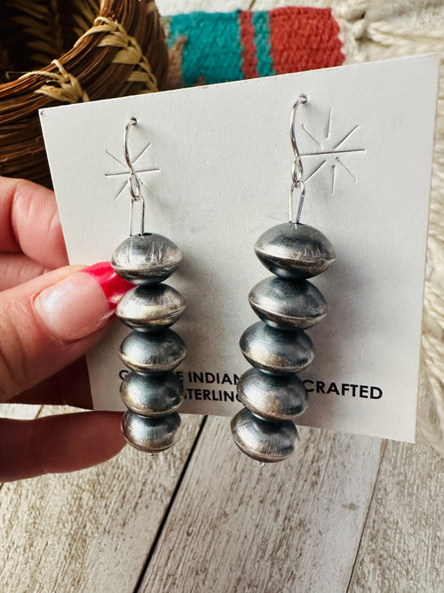 Navajo Sterling Silver Pearl Beaded Dangle Earrings