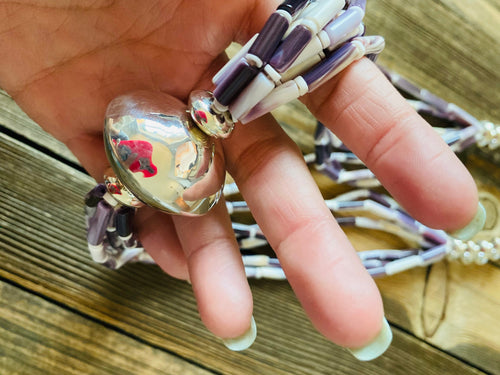 Navajo Sterling Silver, Purple Spiny & Turquoise Beaded Necklace