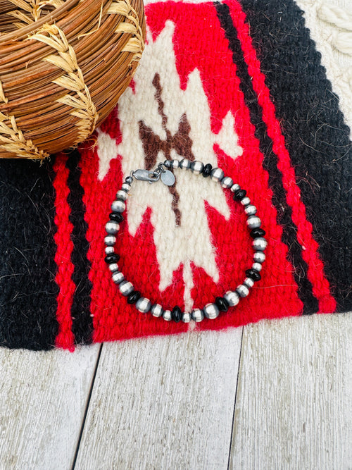 Handcrafted Onyx & Sterling Silver Pearl Beaded Bracelet