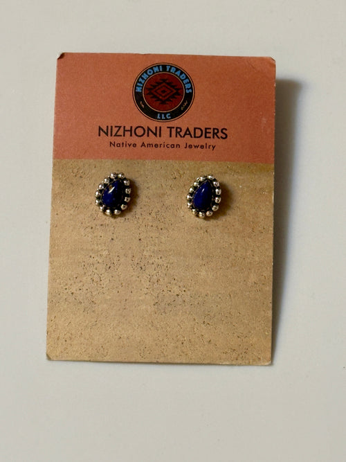 Navajo Lapis & Sterling Silver Post Earrings