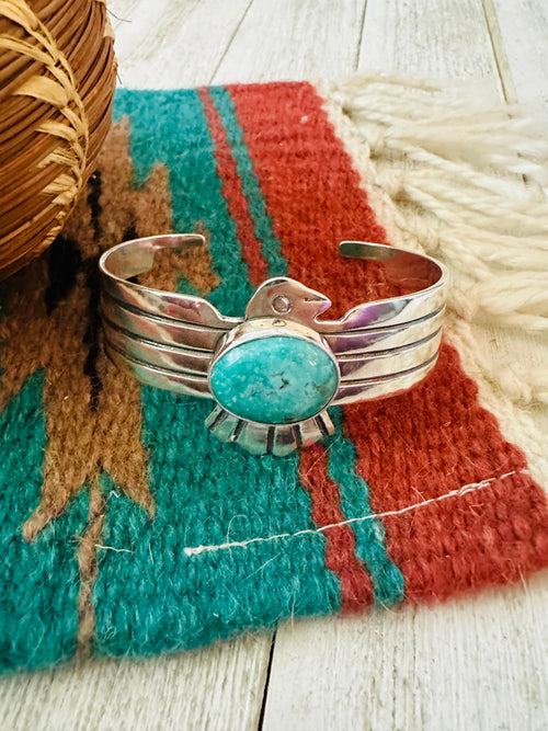 Navajo Turquoise & Sterling Silver Thunderbird Cuff Bracelet