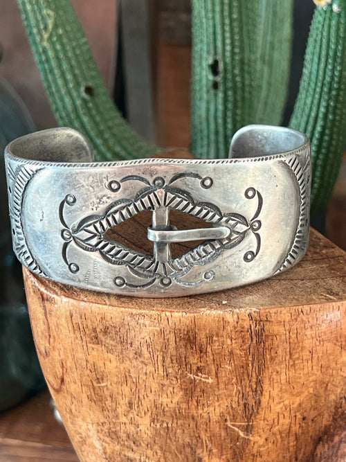 Hand Forged Old Pawn Sterling Silver Ingot Cuff Bracelet by Santa Fe Artist, Buffalo: The Buckle