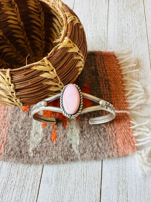 Navajo Queen Pink Conch Shell & Sterling Silver Cuff Bracelet