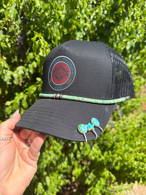Handmade Sterling Silver Kingman Turquoise Trucker Hat Charms with Signed Nizhoni