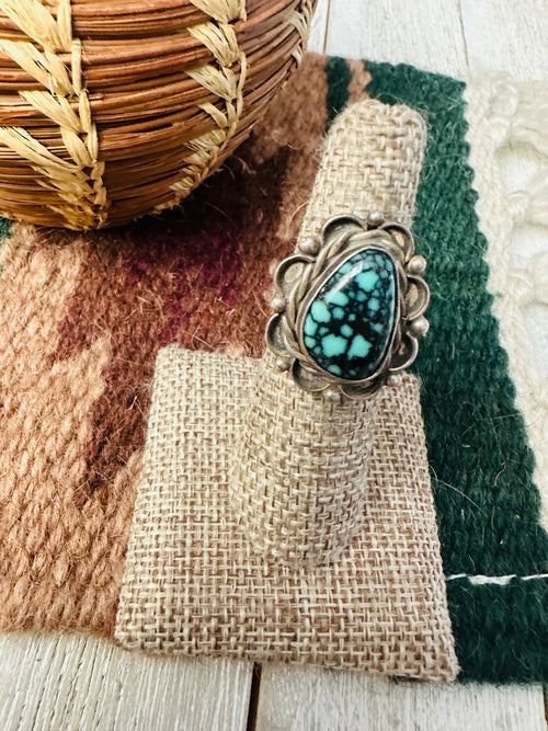 Old Pawn Handcrafted Kingman Web Turquoise & Sterling Silver Ring Size 5.75