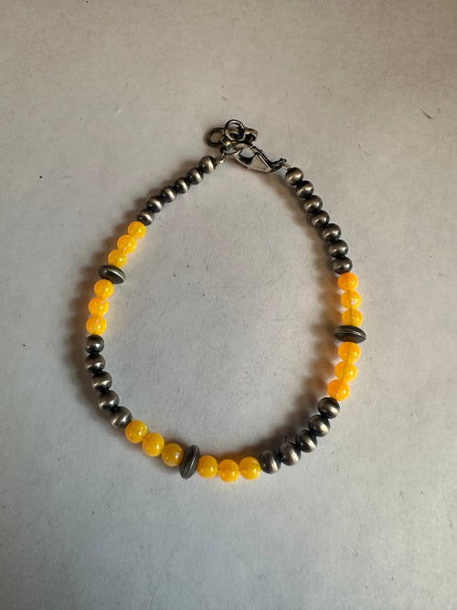 Handmade Orange Fire Opal & Sterling Silver Beaded Bracelet