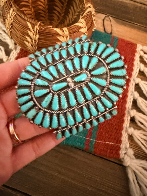 Handcrafted Old Pawn Sterling Silver & Turquoise Cuff Bracelet