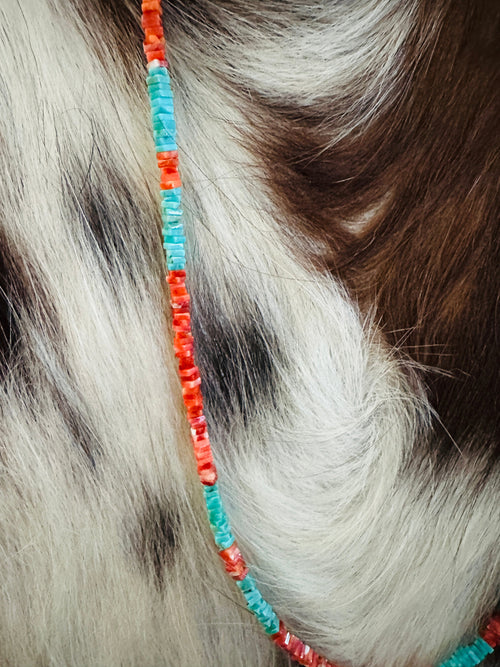 Handcrafted Turquoise & Spiny Oyster 20” Beaded Necklace