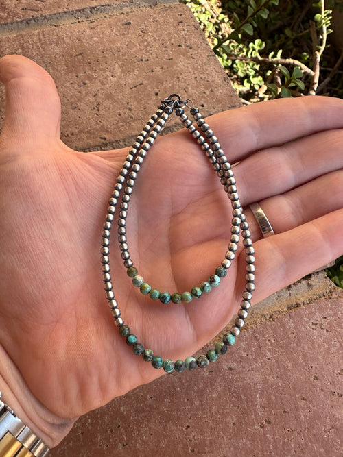 Navajo Turquoise & Sterling Silver Beaded Double Hoop Dangle Earrings LESLIE’S FAVORITE