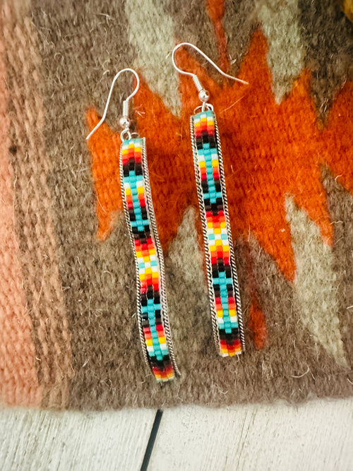 Navajo Handmade Multicolor Beaded Dangle Earrings