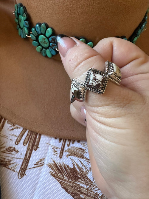 Handmade Wild Horse And Sterling Silver Diamond Shape Adjustable Ring