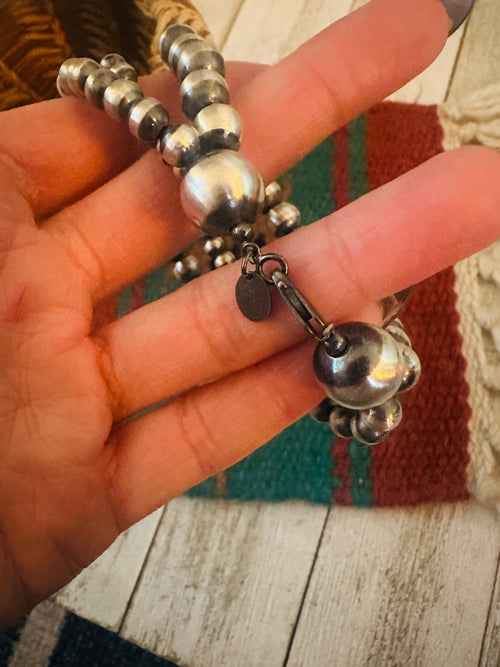 Handcrafted Sterling Silver Pearl Triple Strand Beaded Bracelet 7.5"