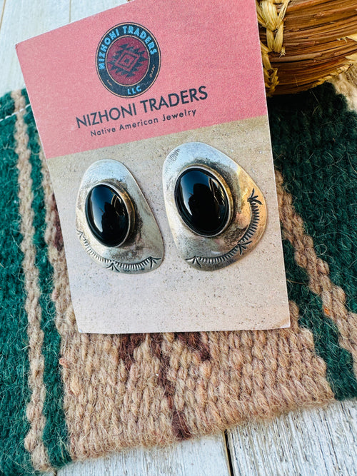 Handcrafted Old Pawn Sterling Silver & Onyx Post Earrings