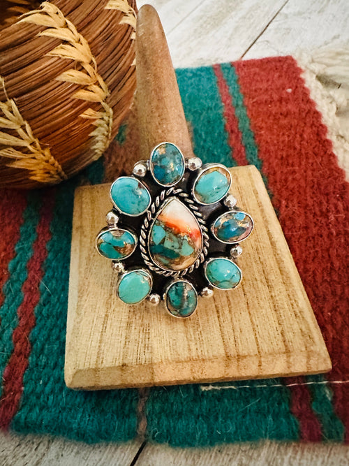 Navajo Sterling Silver & Multi Stone Spice Cluster Adjustable Ring