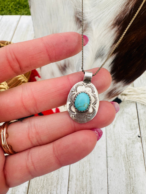 Old Pawn Handcrafted Sterling Silver and Turquoise Necklace