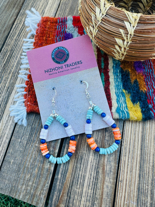 Handcrafted Multi Stone & Sterling Silver Beaded Dangle Hoop Earrings