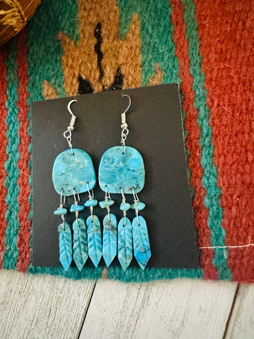 Santo Domingo Turquoise Feather Dangle Earrings