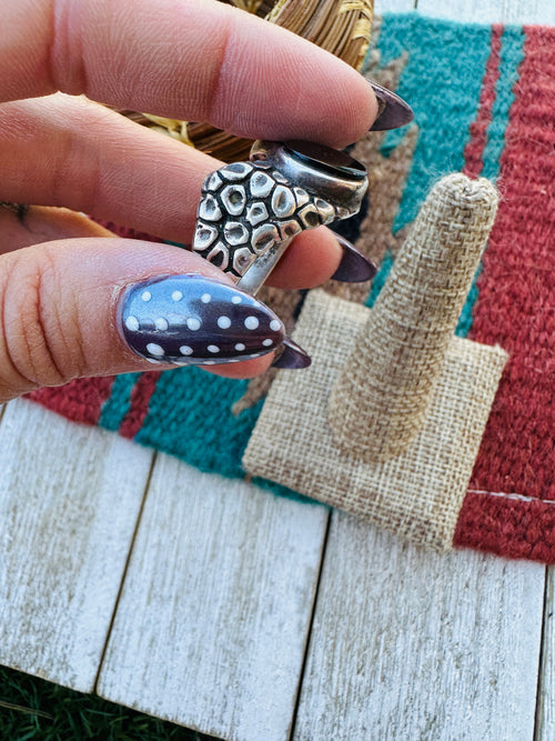 Old Pawn Handcrafted Black Onyx & Sterling Silver Inlay Ring Size 13