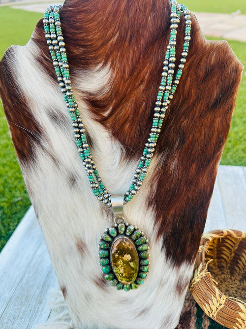 Old Pawn Handcrafted Sterling Silver and Turquoise Beaded Necklace