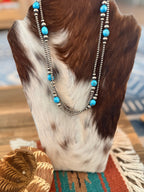 Handcrafted Turquoise & Sterling Silver Pearl Beaded 40” Necklace