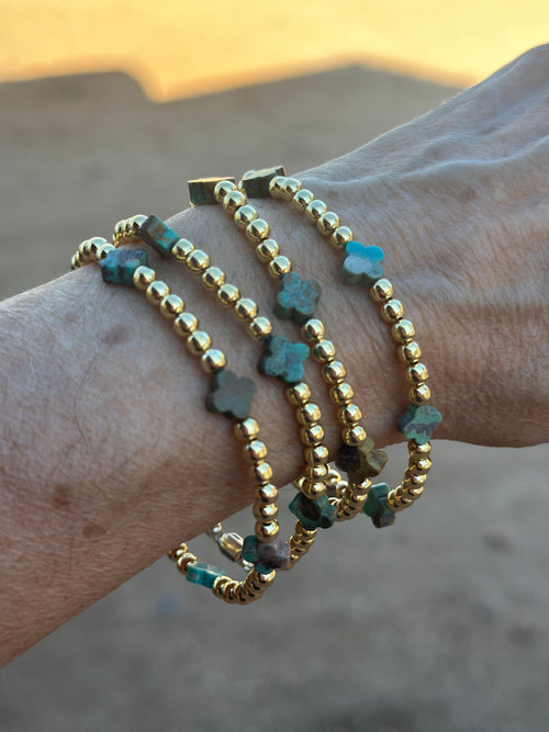 Cle’vara Navajo Turquoise, Gold & Sterling Silver Beaded Necklace and Bracelets