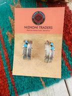 Navajo Turquoise & Sterling Silver Hoop Feather Earrings