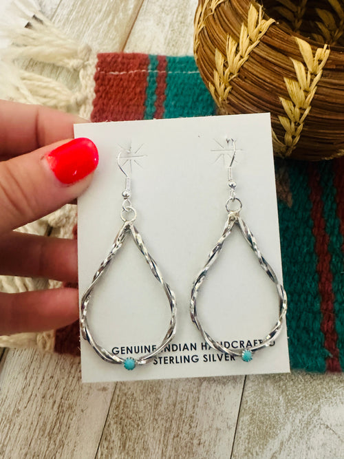 Navajo Turquoise & Sterling Silver Teardrop Dangle Earrings