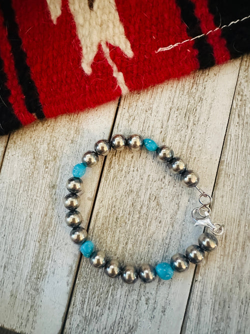 Navajo Turquoise & Sterling Silver Pearl Beaded Bracelet