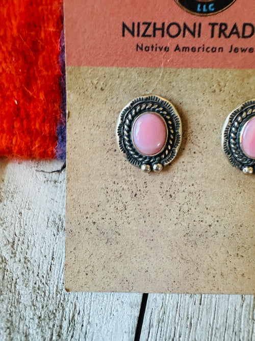 Navajo Sterling Silver & Queen Pink Conch Stud Earrings