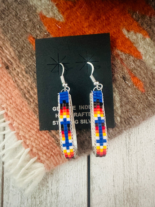 Navajo Handmade Multicolor Beaded Teardrop Dangle Earrings