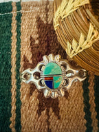 Old Pawn Navajo Multi Stone & Sterling Silver Inlay Cuff Bracelet